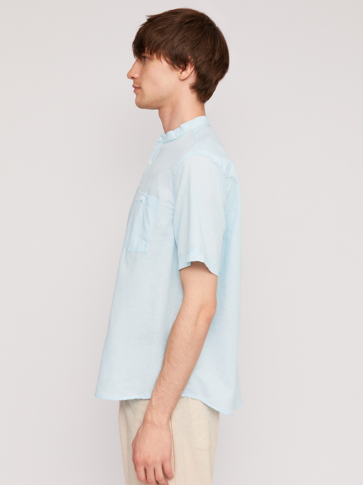 Льняная рубашка с коротким рукавом