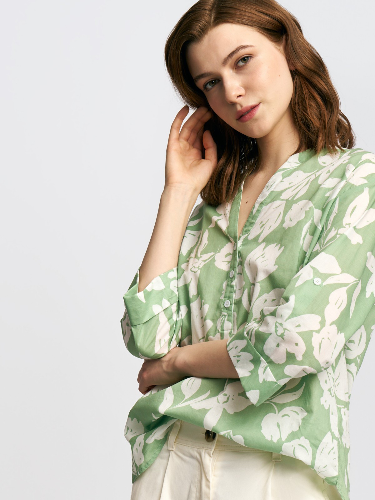 Блузка из хлопка с цветочным принтом