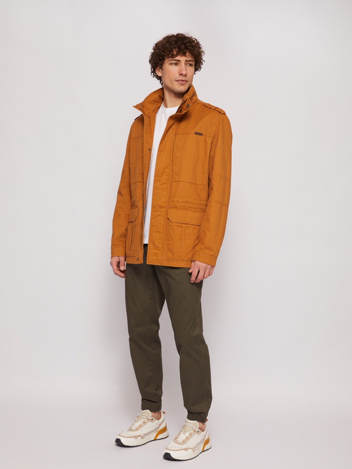 Куртка-ветровка из хлопка с воротником-стойкой zolla 014215602014, цвет горчичный, размер L - фото 2