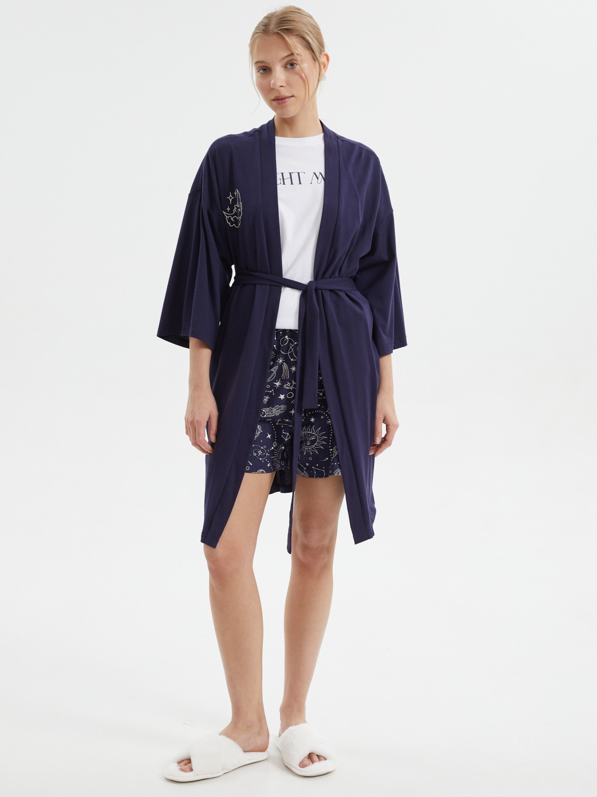 Трикотажный халат с поясом