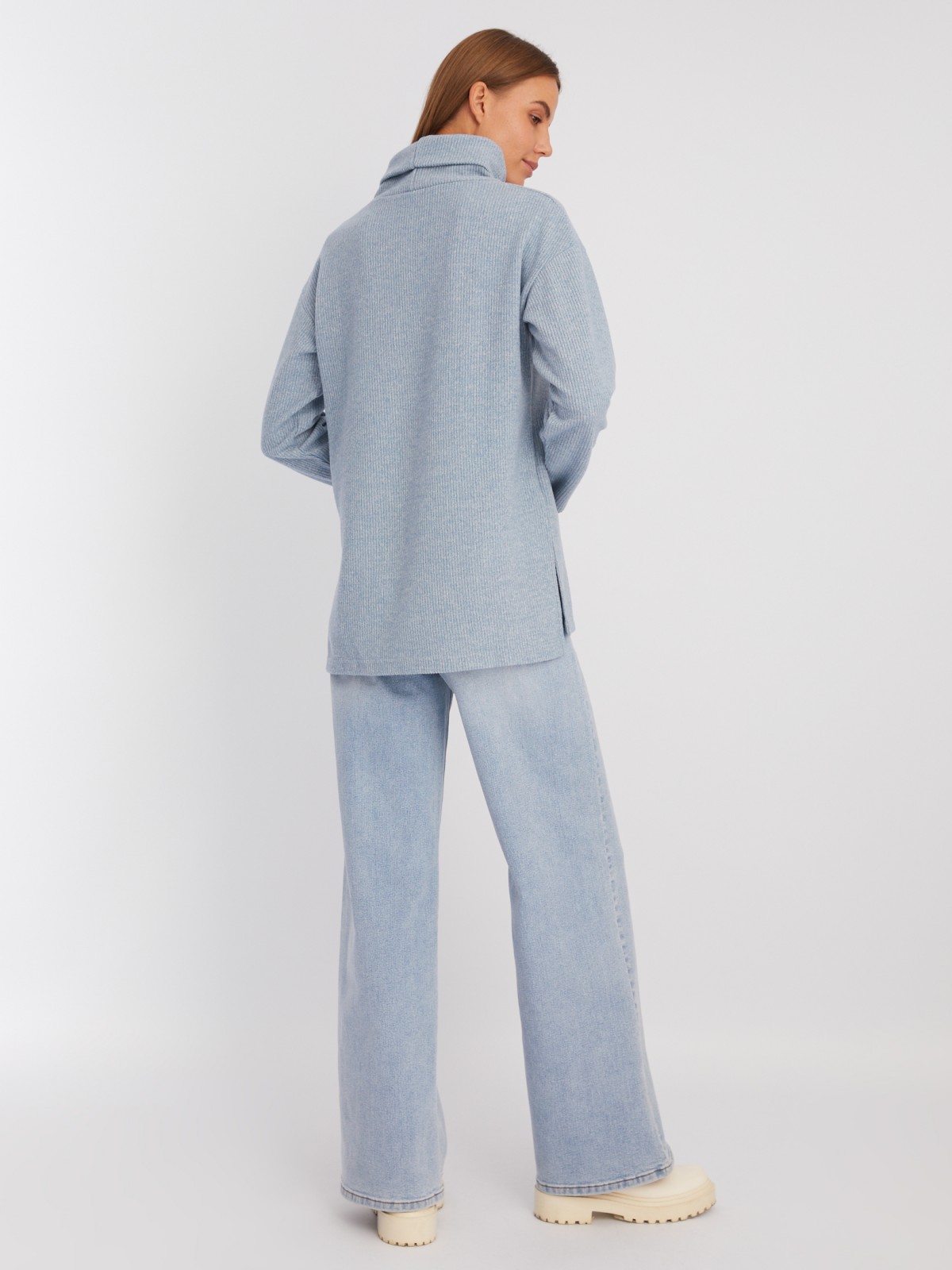 Вязаный свитер прямого силуэта с воротником-хомутом zolla 223433159053, цвет голубой, размер XS - фото 6