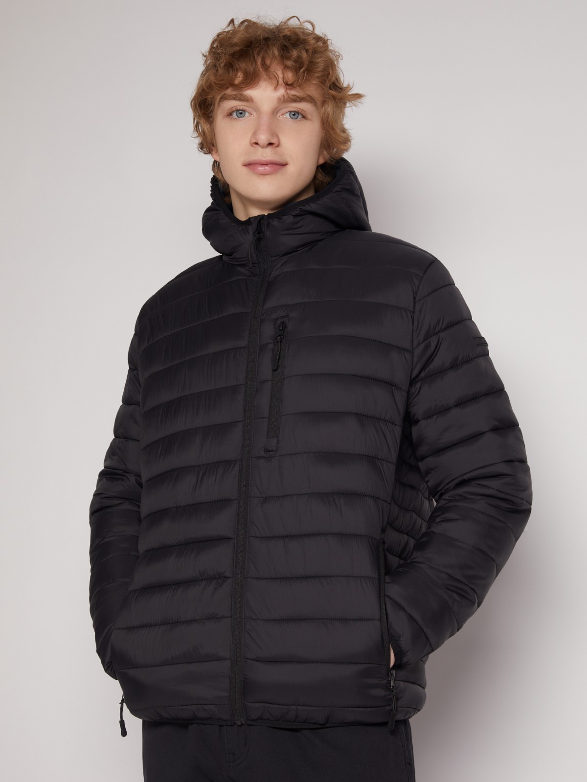 Утеплённая стёганая куртка с капюшоном zolla 013125114134, цвет черный, размер S - фото 3