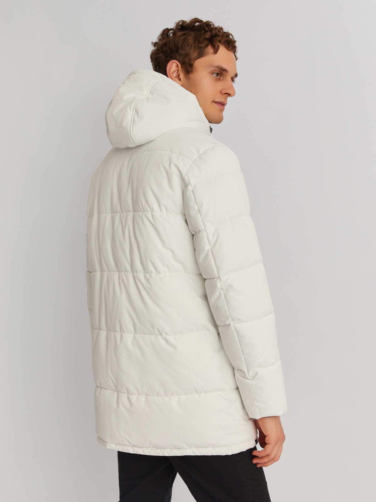 Тёплая удлинённая куртка с капюшоном и внутренними манжетами zolla 013425202074, цвет белый, размер S - фото 6