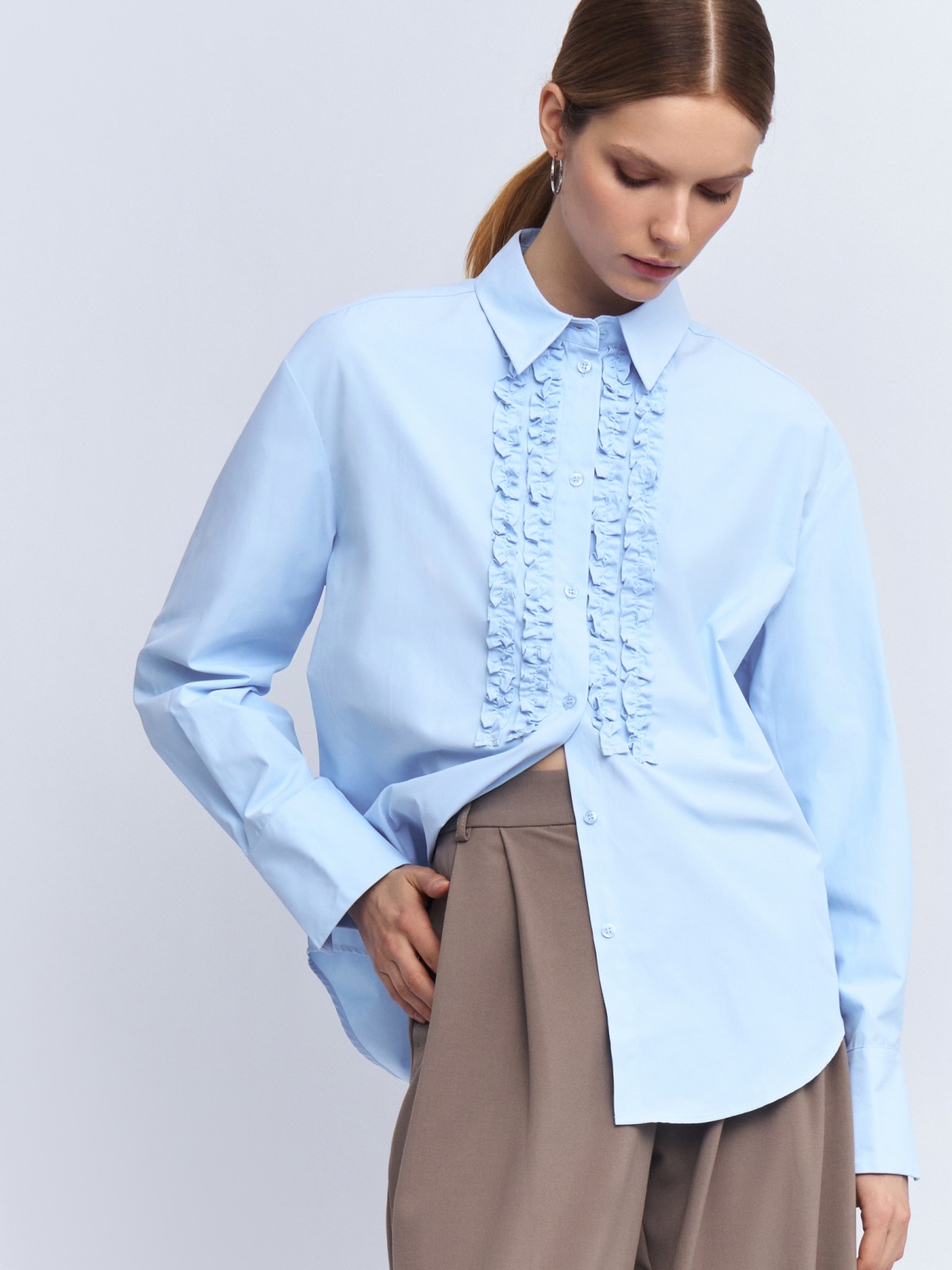 Рубашка прямого силуэта с воланами