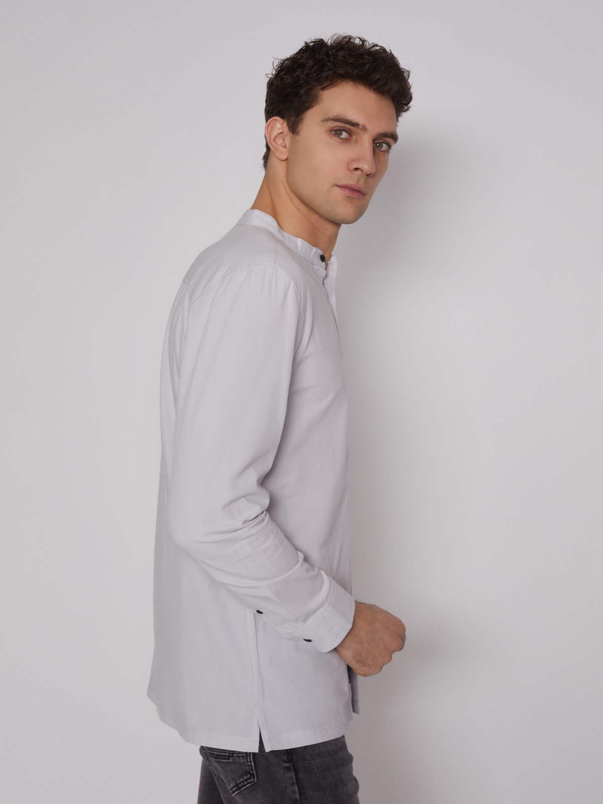 Рубашка с воротником-стойкой zolla 21221217Y031, цвет светло-серый, размер S - фото 5