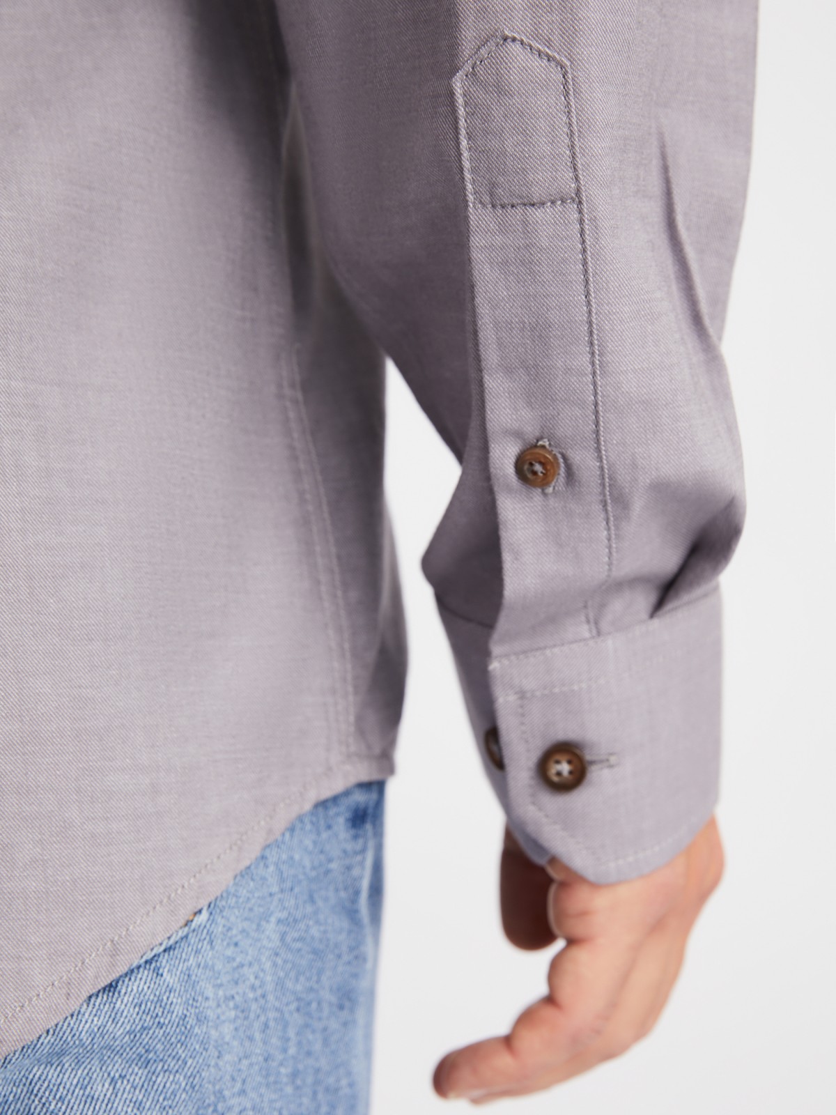 Рубашка из хлопка с длинным рукавом и карманами zolla 01413214R033, цвет серый, размер M - фото 5