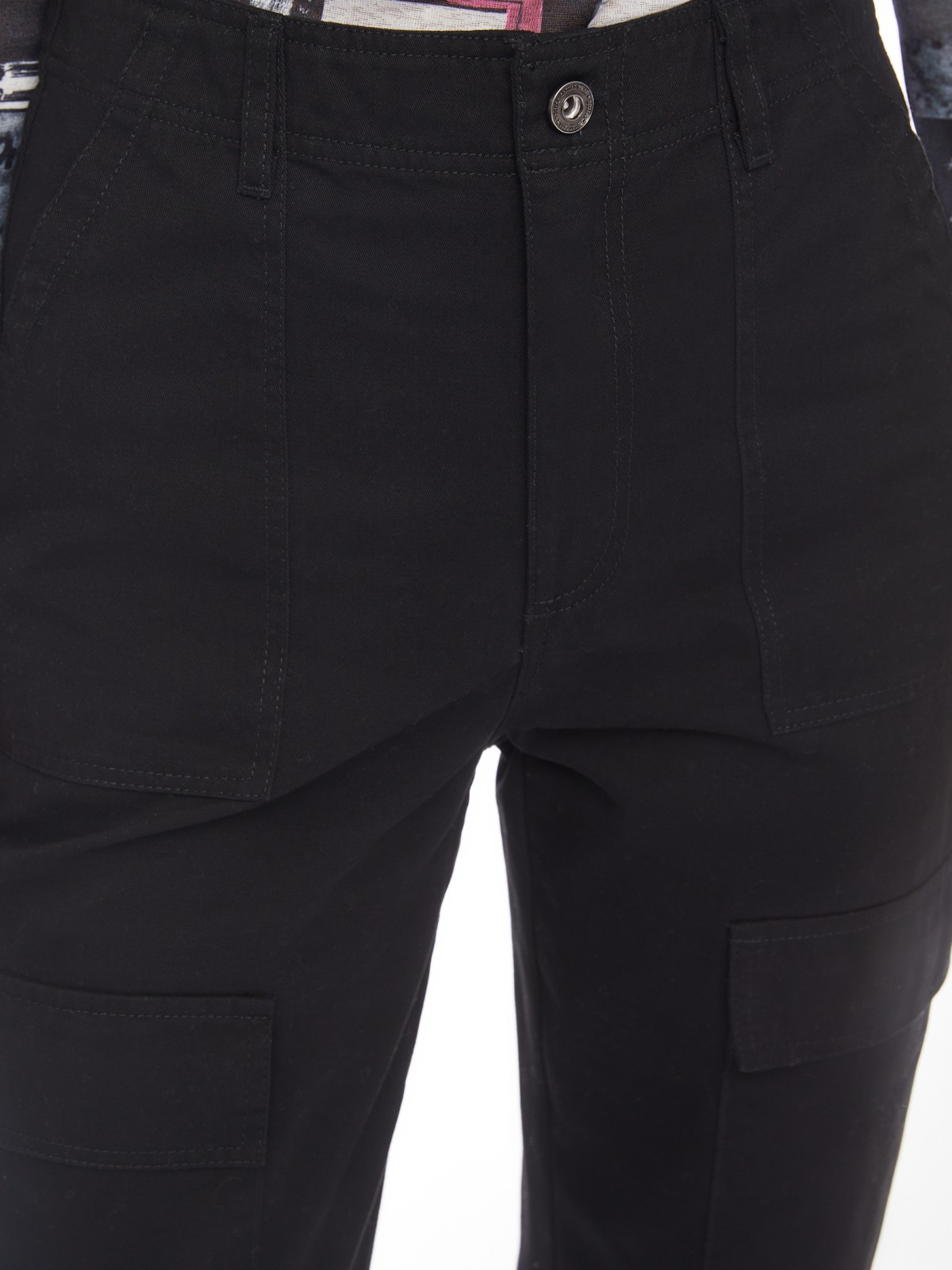 Брюки прямого силуэта из хлопка с карманами карго zolla 024117359021, цвет черный, размер XS - фото 5
