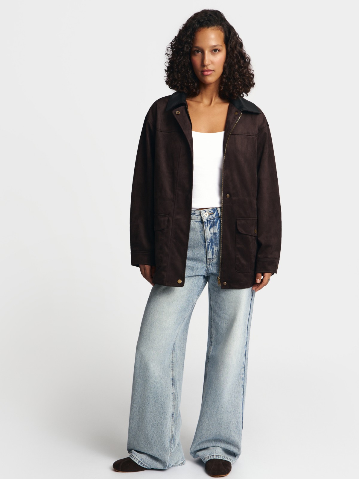 Куртка из экозамши с воротником