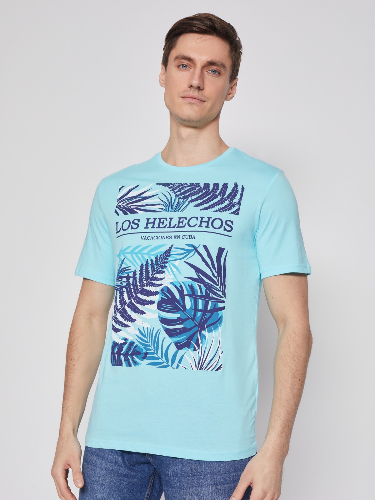 Футболка из хлопка с тропическим принтом