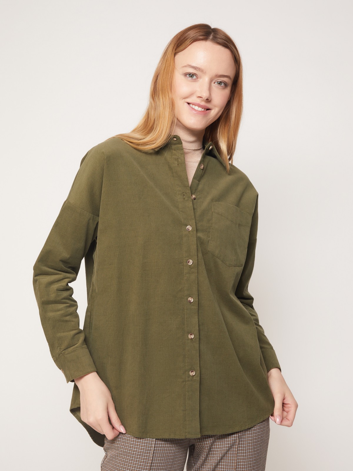 Вельветовая блузка-рубашка с длинным рукавом zolla 221331159113, цвет хаки, размер XXS - фото 4