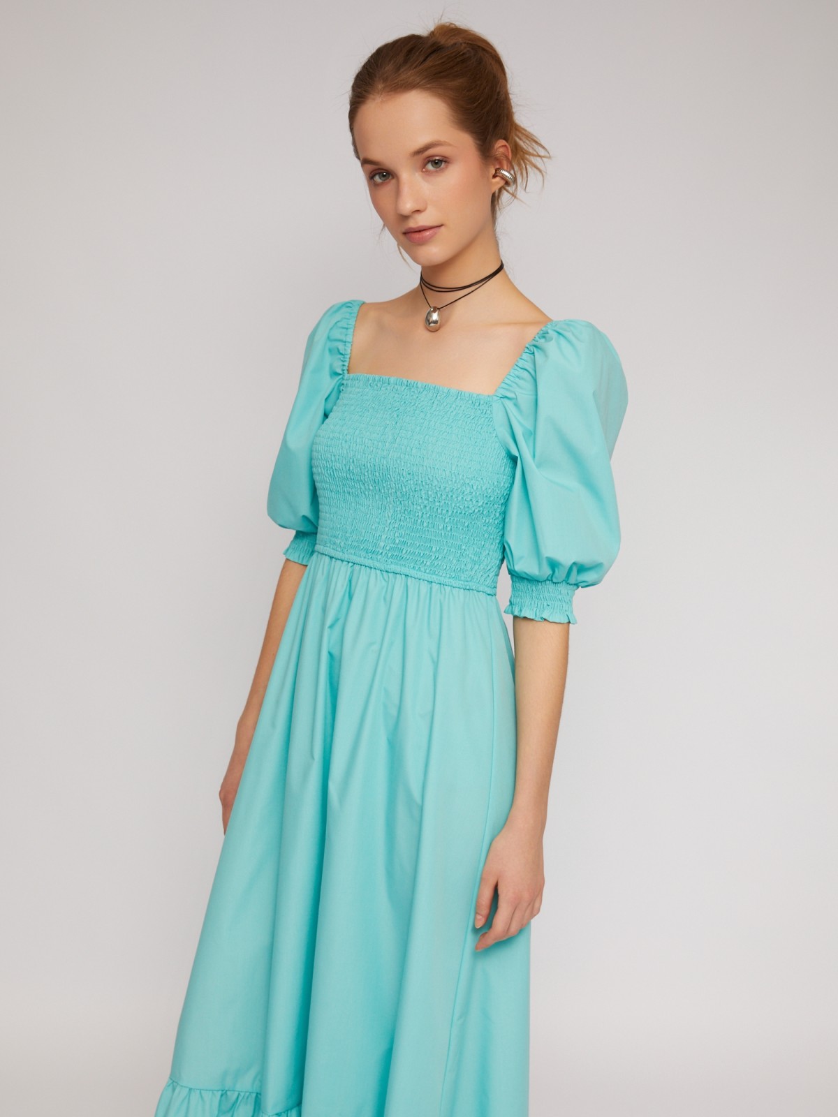 Платье длины макси на резинке с воланом zolla 024248262473, цвет бирюзовый, размер XS - фото 2