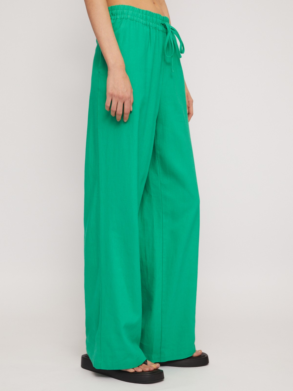 Льняные брюки на резинке с кулиской zolla 024247362053, цвет зеленый, размер S - фото 3