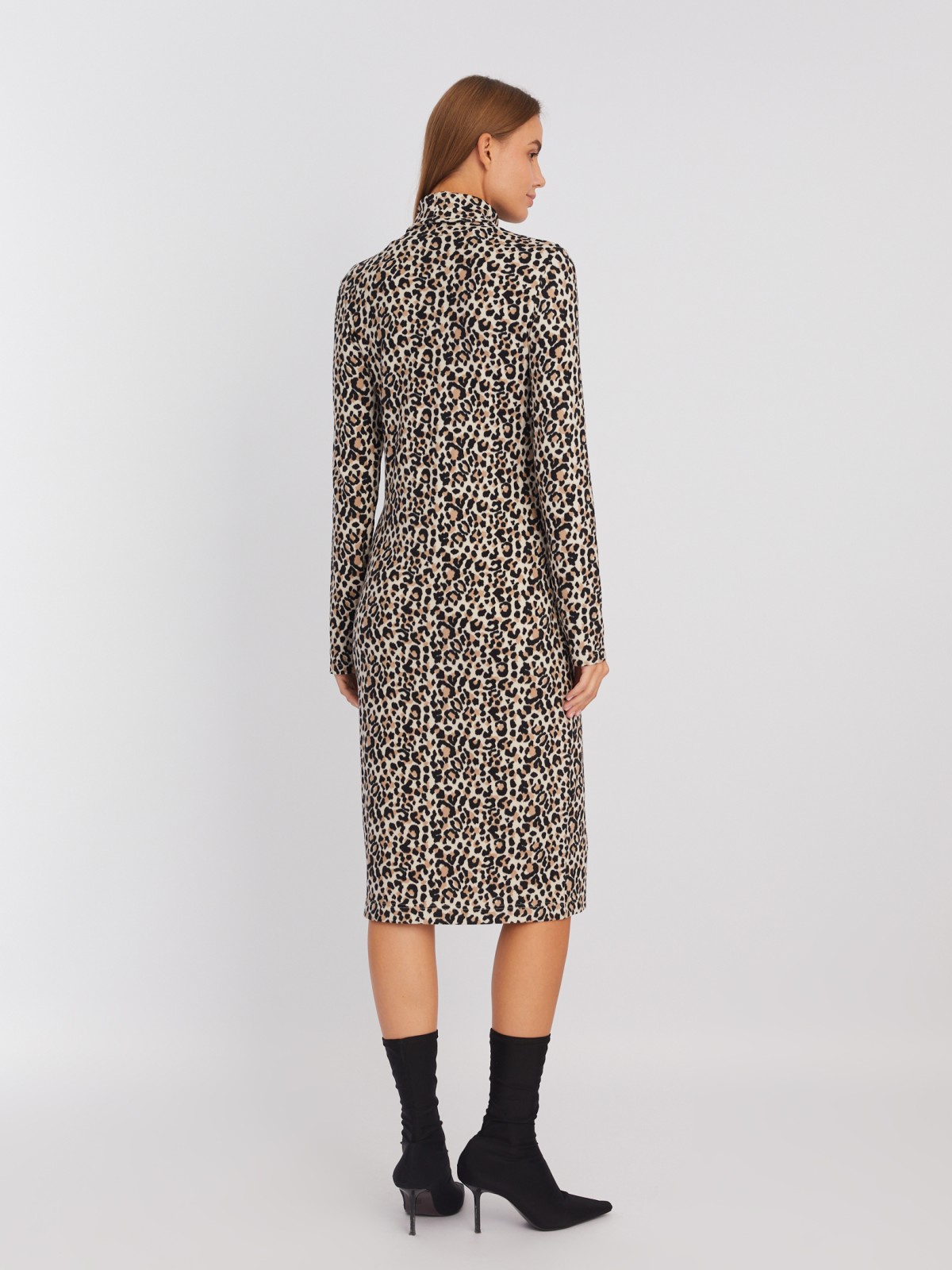 Платье-свитер из вязаного трикотажа с леопардовым принтом zolla 223428139021, цвет бежевый, размер XS - фото 6