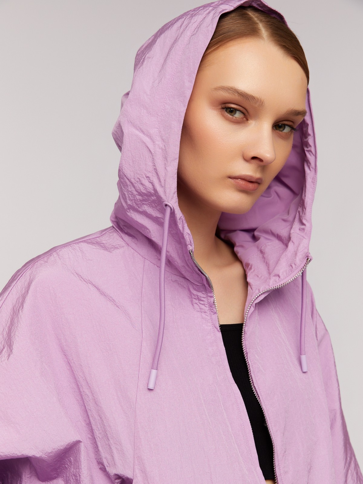 Куртка-ветровка с капюшоном в спортивном стиле zolla 024215661134, цвет фиолетовый, размер XS - фото 5