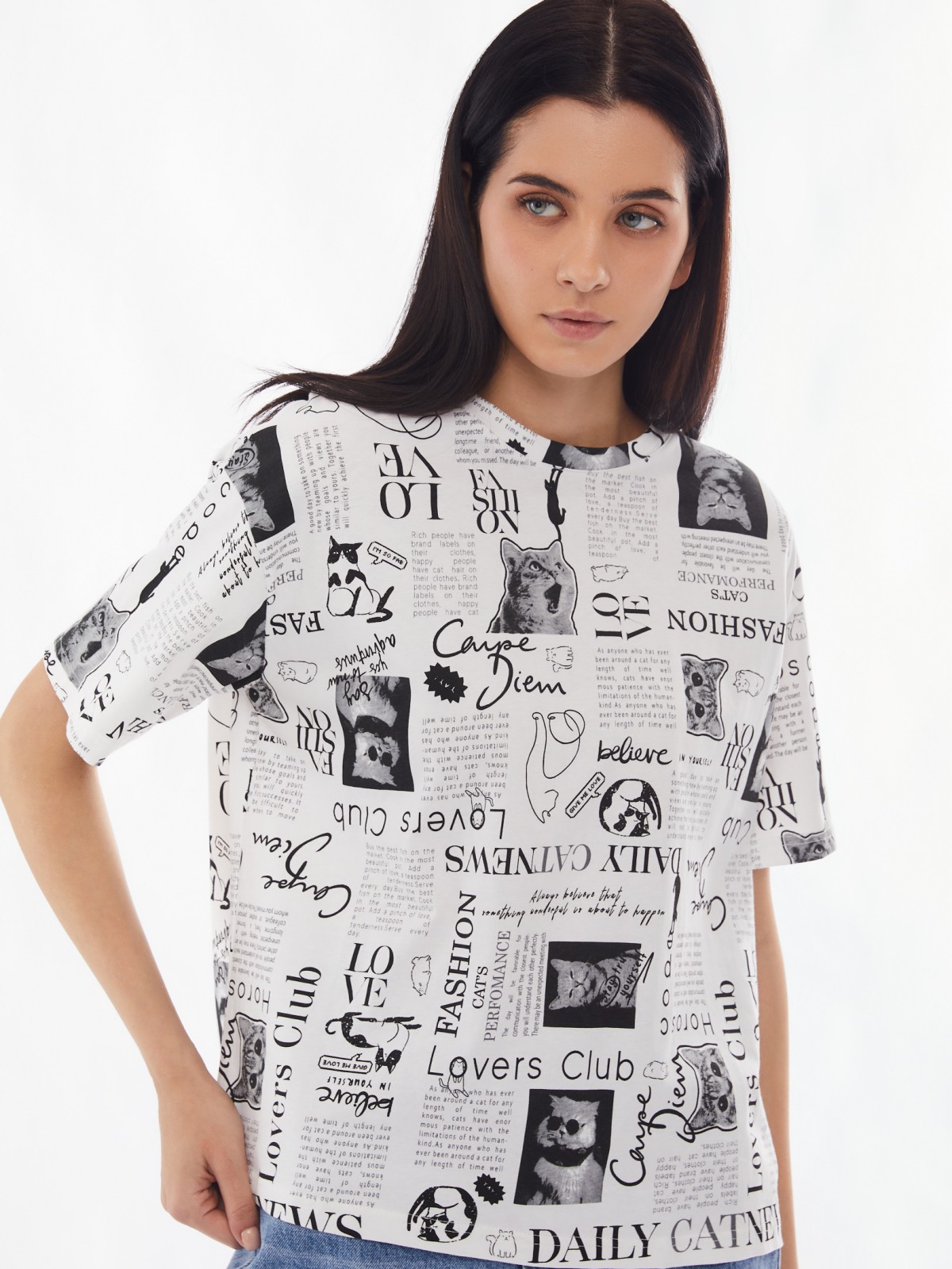 Футболка из хлопка с коротким рукавом и принтом