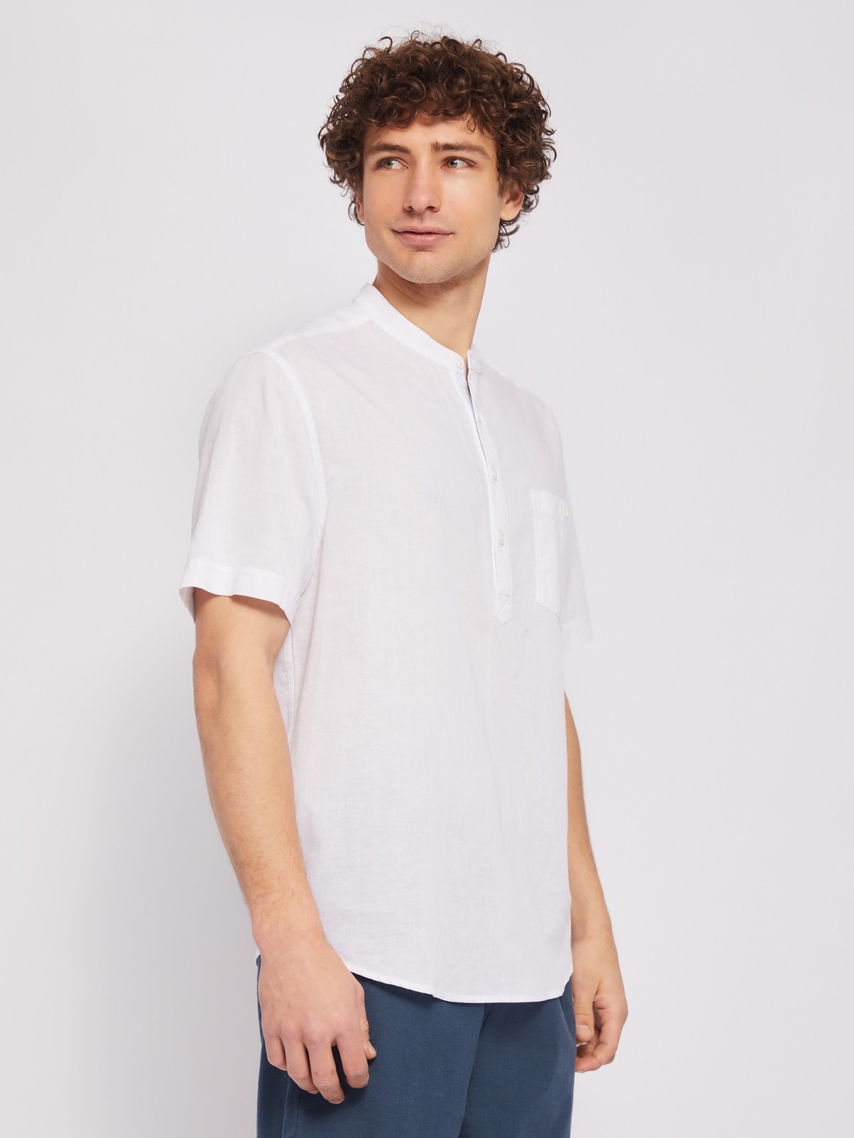 Льняная рубашка с коротким рукавом zolla 014242262013, цвет белый, размер M - фото 5