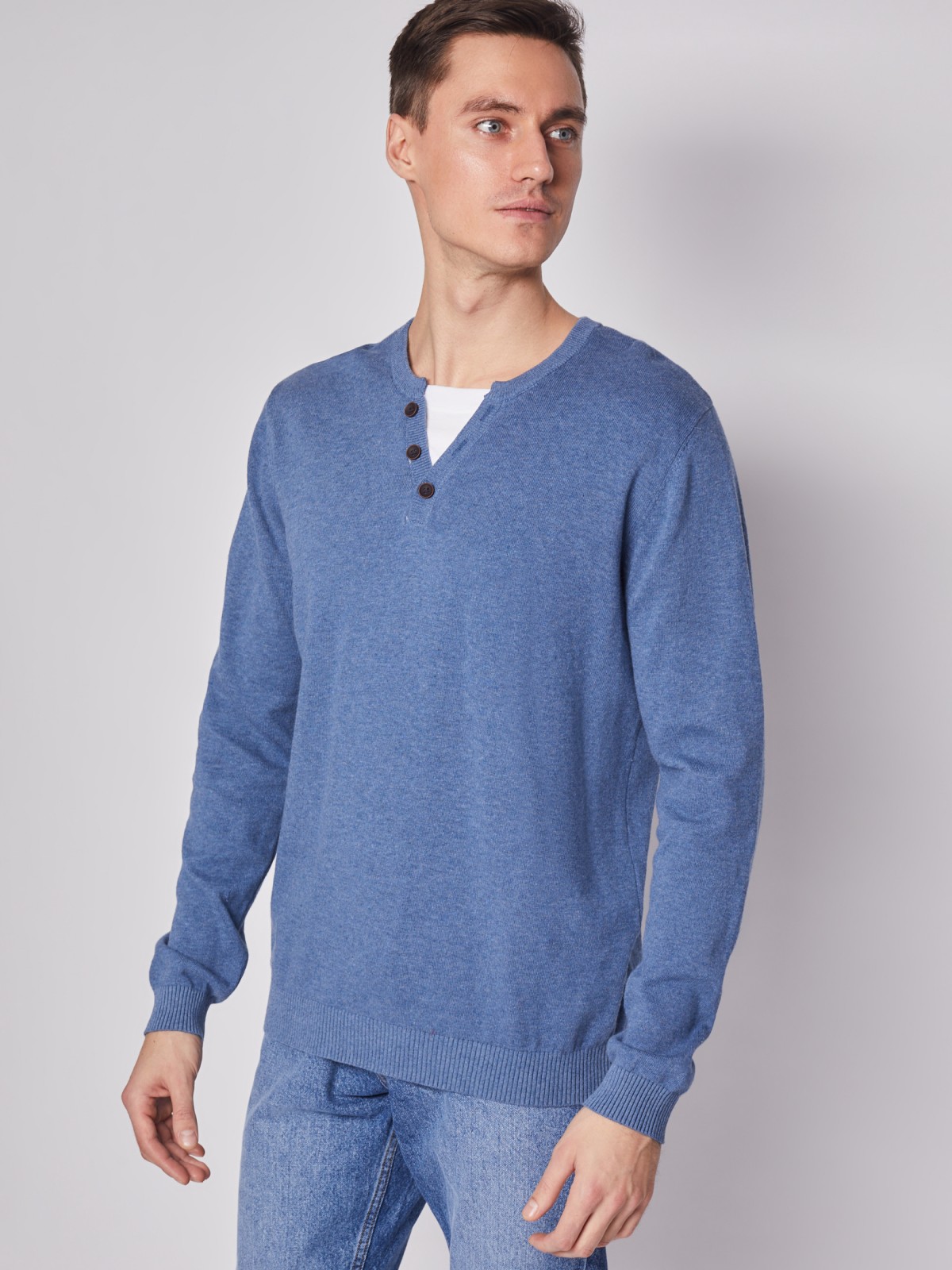 Комбинированный пуловер из хлопка zolla 212116765022, цвет голубой, размер M - фото 3