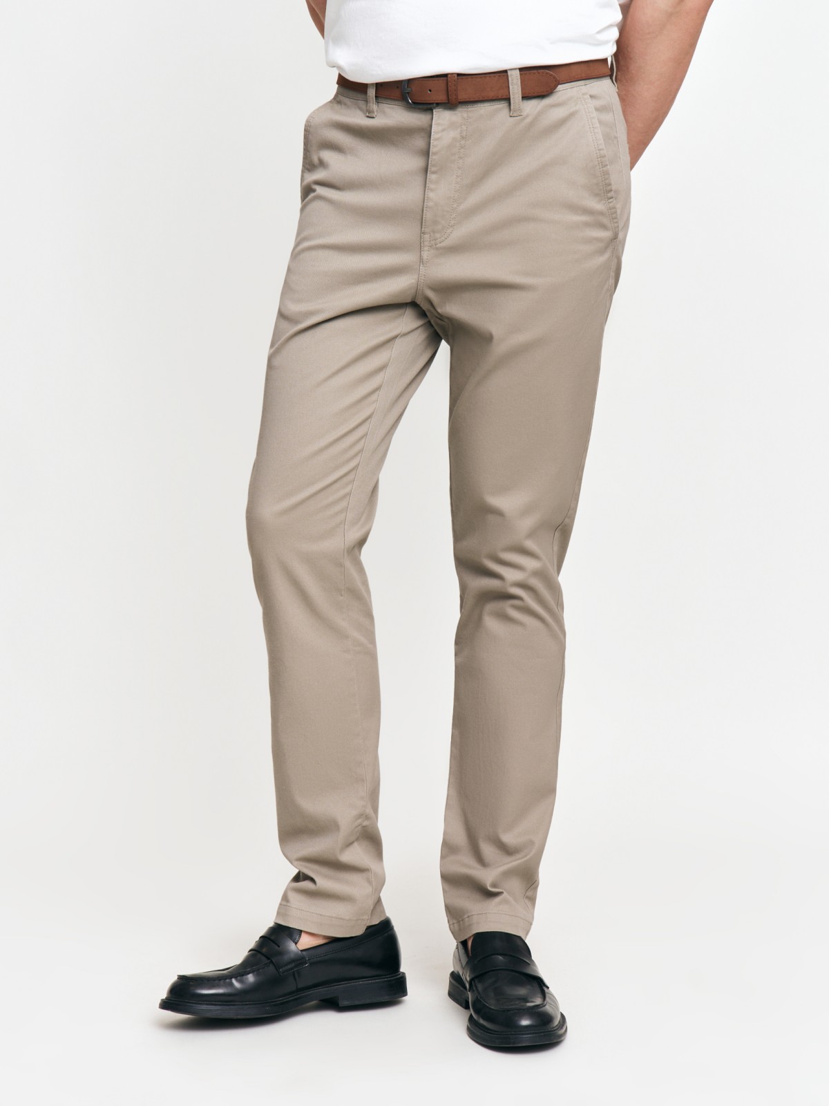Брюки силуэта Slim из хлопка с ремнём