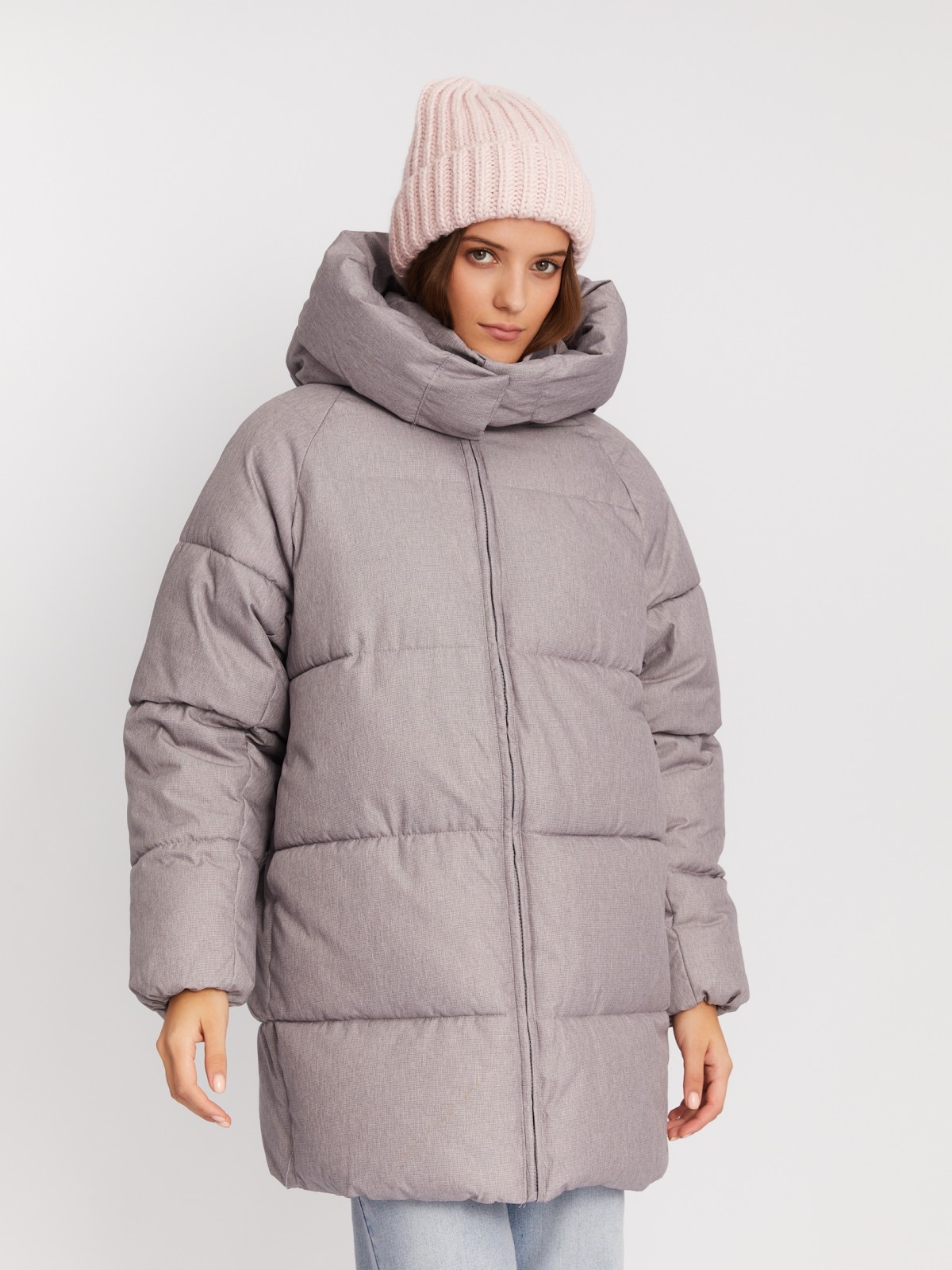 Тёплая куртка-пальто оверсайз силуэта с капюшоном zolla 02342520L124, цвет серый, размер XS - фото 3