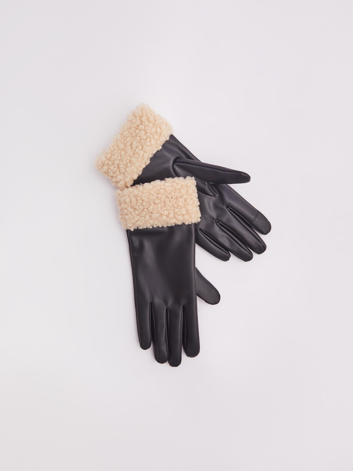 Тёплые перчатки из экокожи с флисом внури zolla 223429659055, цвет черный, размер S