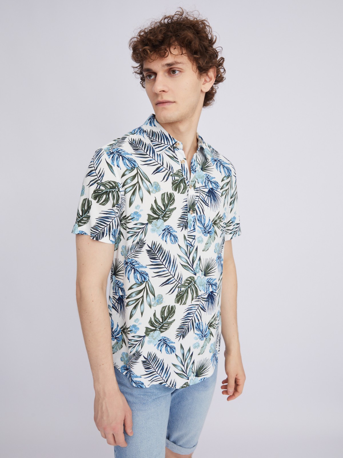 Рубашка из вискозы с тропическим принтом zolla 21325227Y023, цвет хаки, размер XL - фото 4