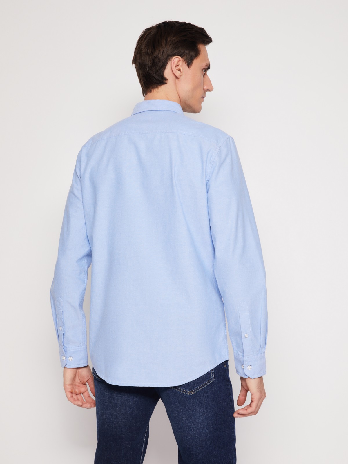 Хлопковая рубашка с длинным рукавом zolla 012122191013, цвет светло-голубой, размер M - фото 6