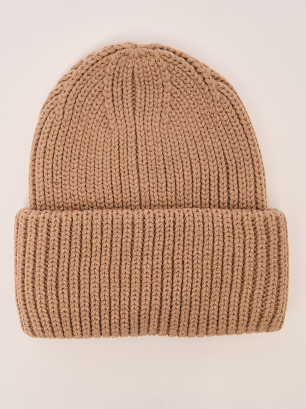 Тёплая вязаная шапка-бини из акрила с отворотом