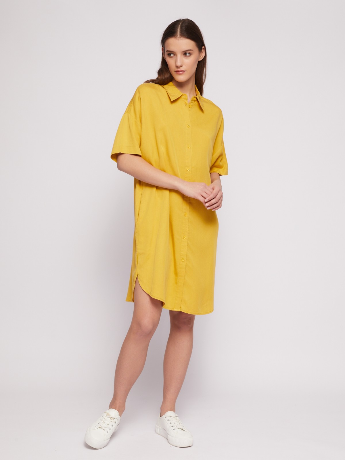 Платье-рубашка мини из лиоцелла на пуговицах zolla 02421827Y053, цвет горчичный, размер S - фото 2