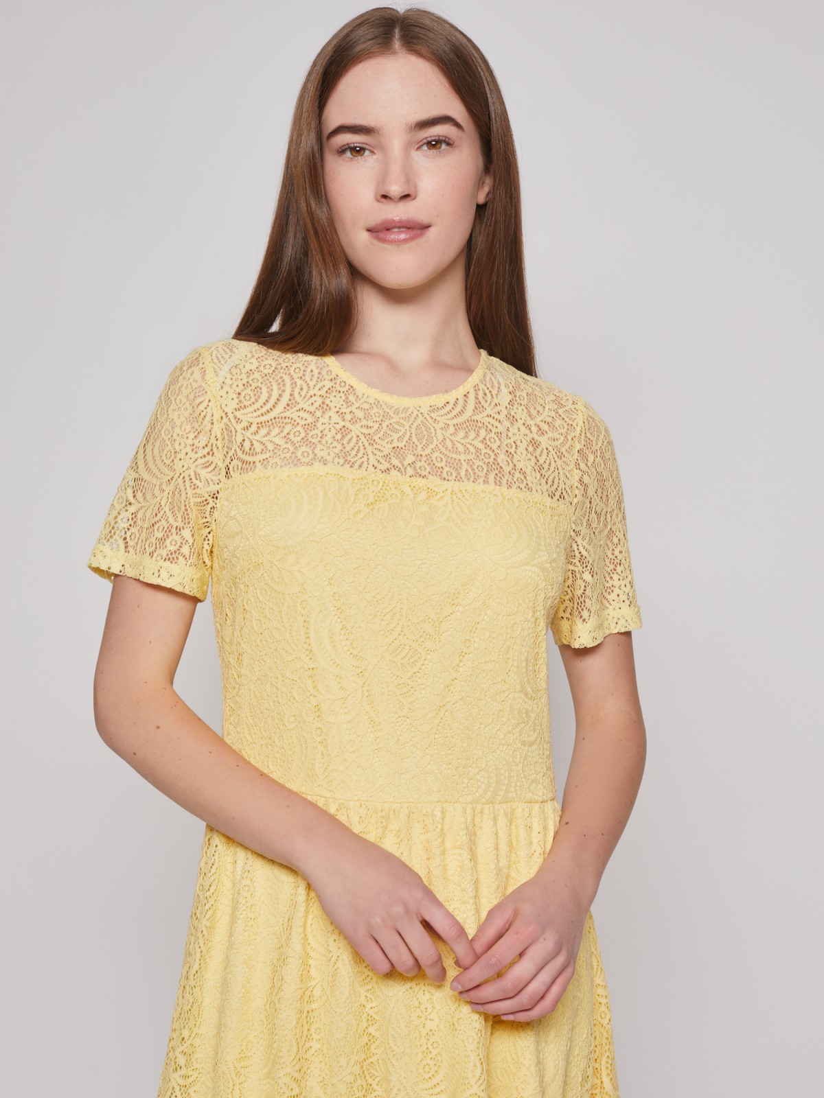 Кружевное платье с коротким рукавом zolla 02223829F293, цвет светло-желтый, размер XS - фото 4