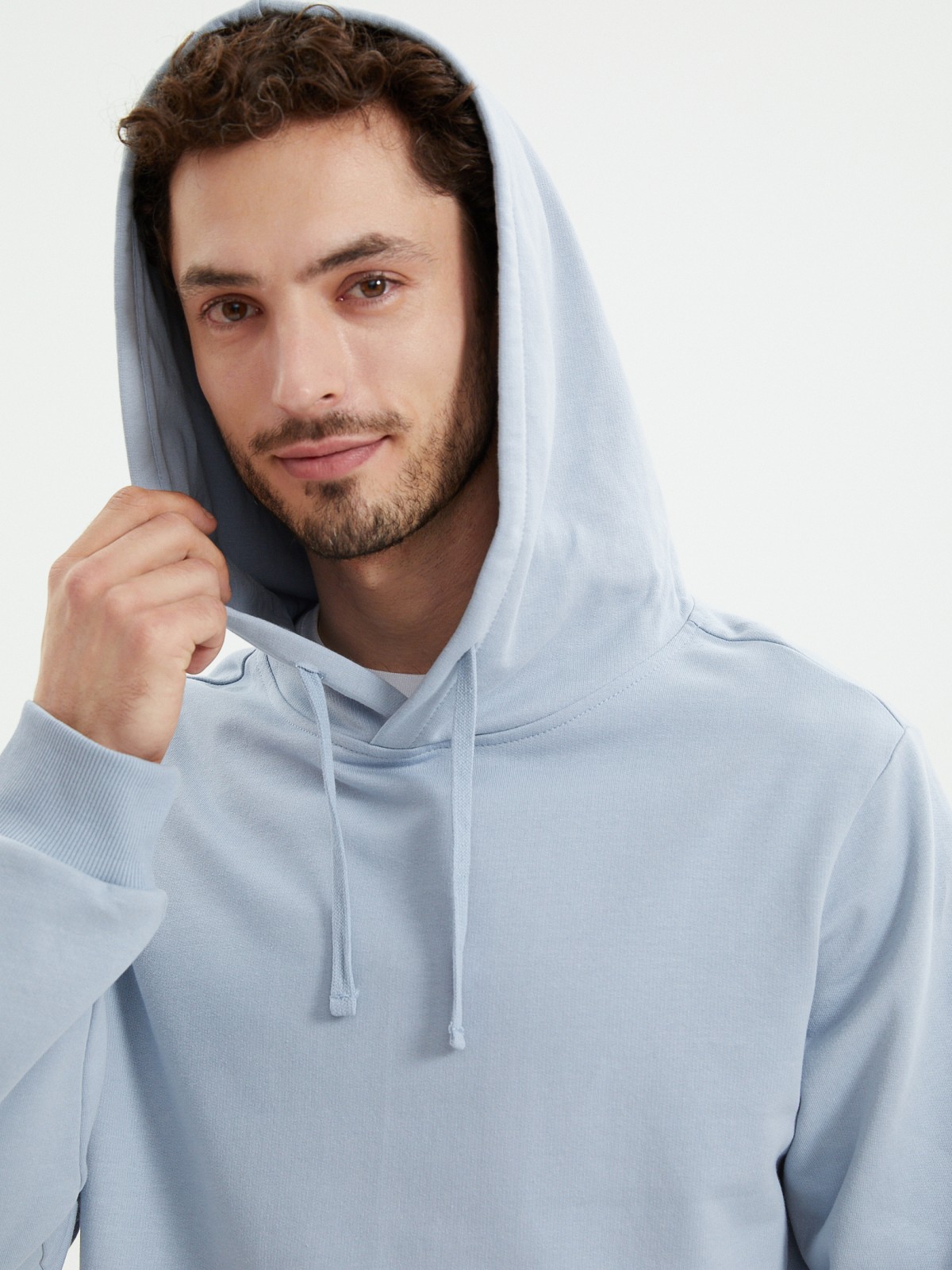 Худи из хлопка с капюшоном однотонное