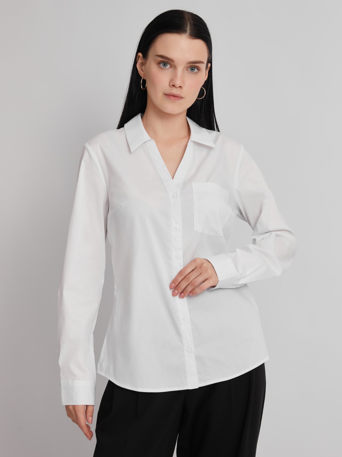 Офисная рубашка с вырезом и карманом zolla 023311159112, цвет белый, размер S - фото 5