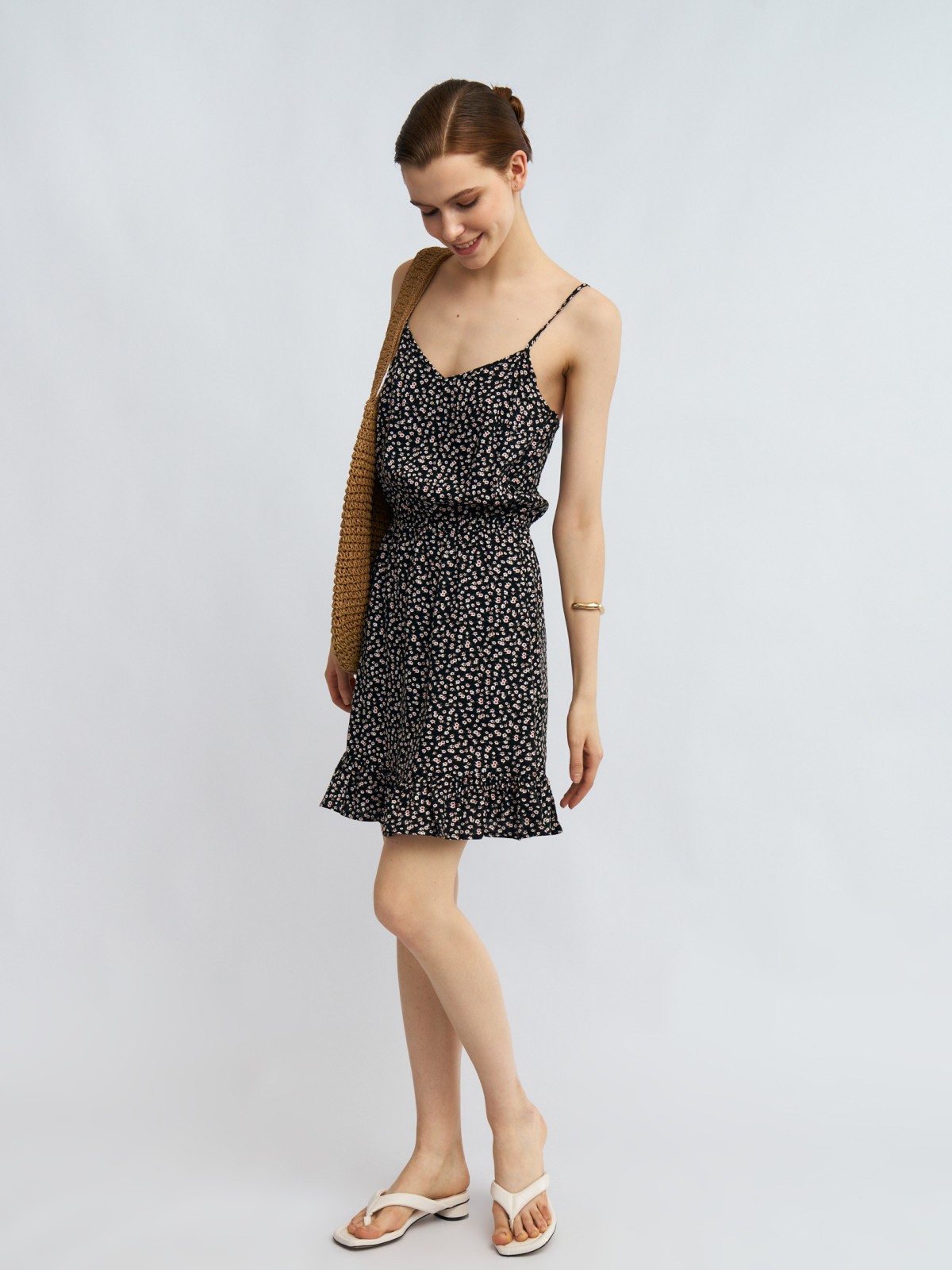 Сарафан мини из вискозы с цветочным принтом