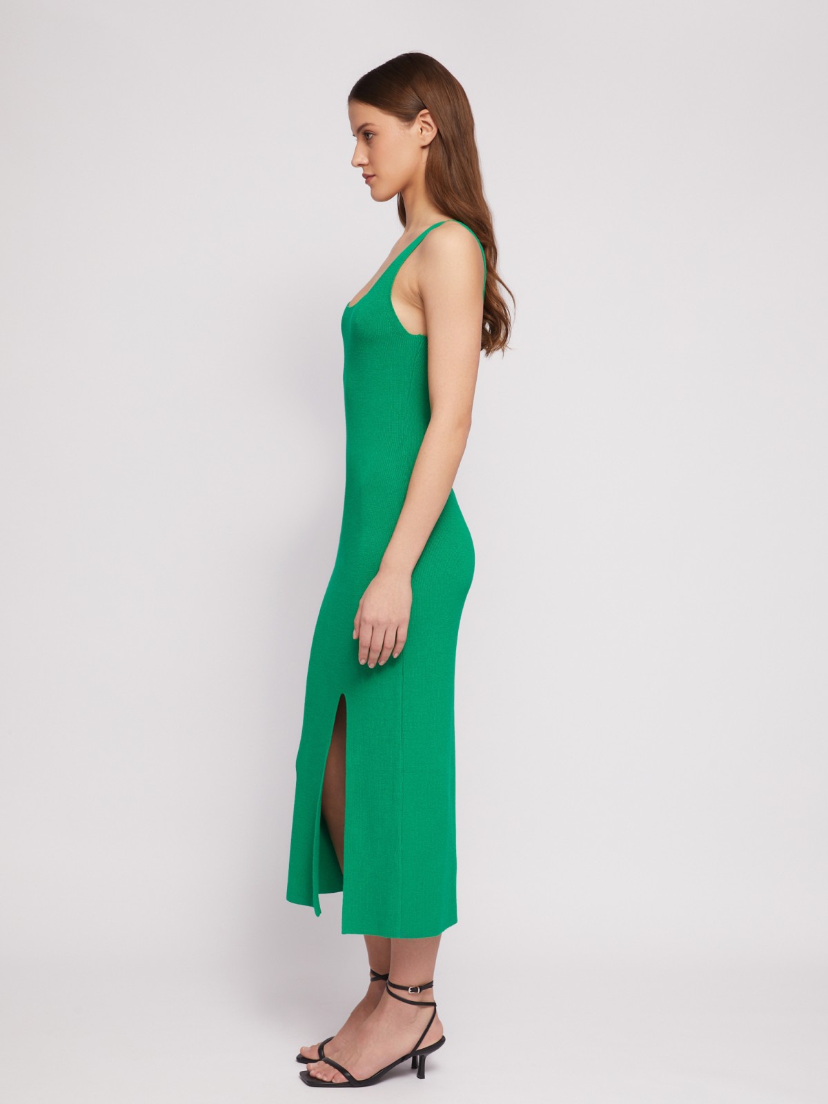 Трикотажное платье длины миди с разрезом zolla 024218442011, цвет зеленый, размер XS - фото 5