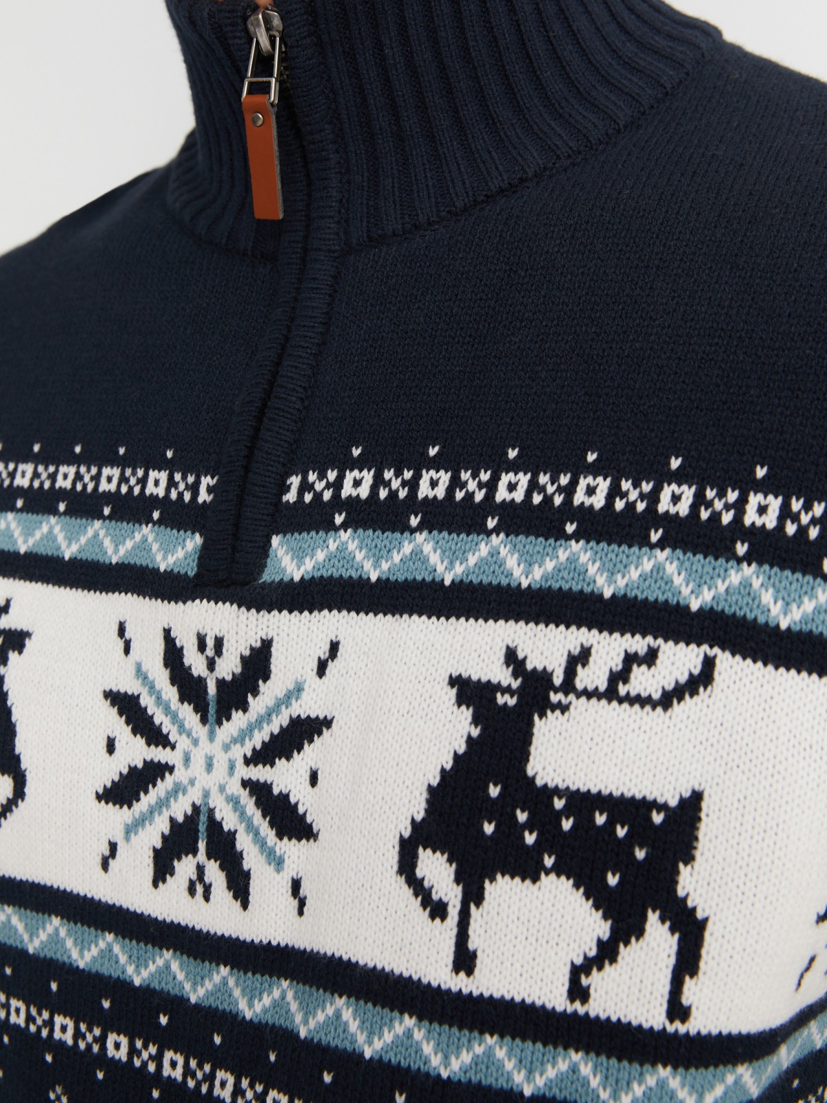 Вязаный свитер с воротником на молнии и скандинавским узором zolla 013436823043, цвет синий, размер M - фото 4