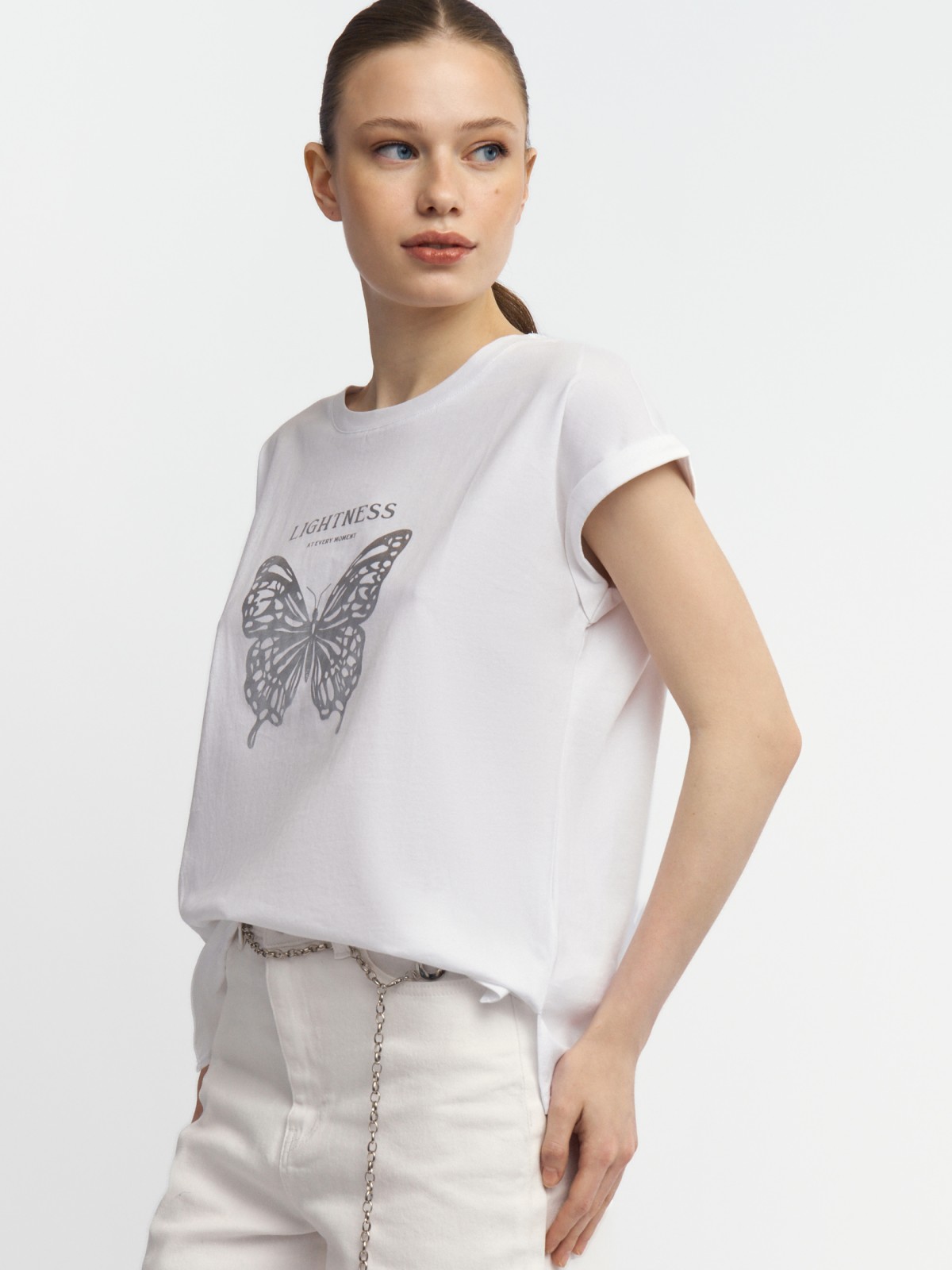 Футболка из хлопка с акцентным принтом