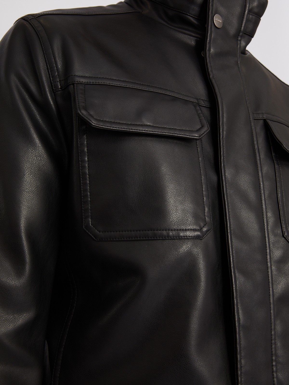 Утеплённая куртка из экокожи на синтепоне с воротником-стойкой zolla 013335102044, цвет черный, размер XXXL - фото 4