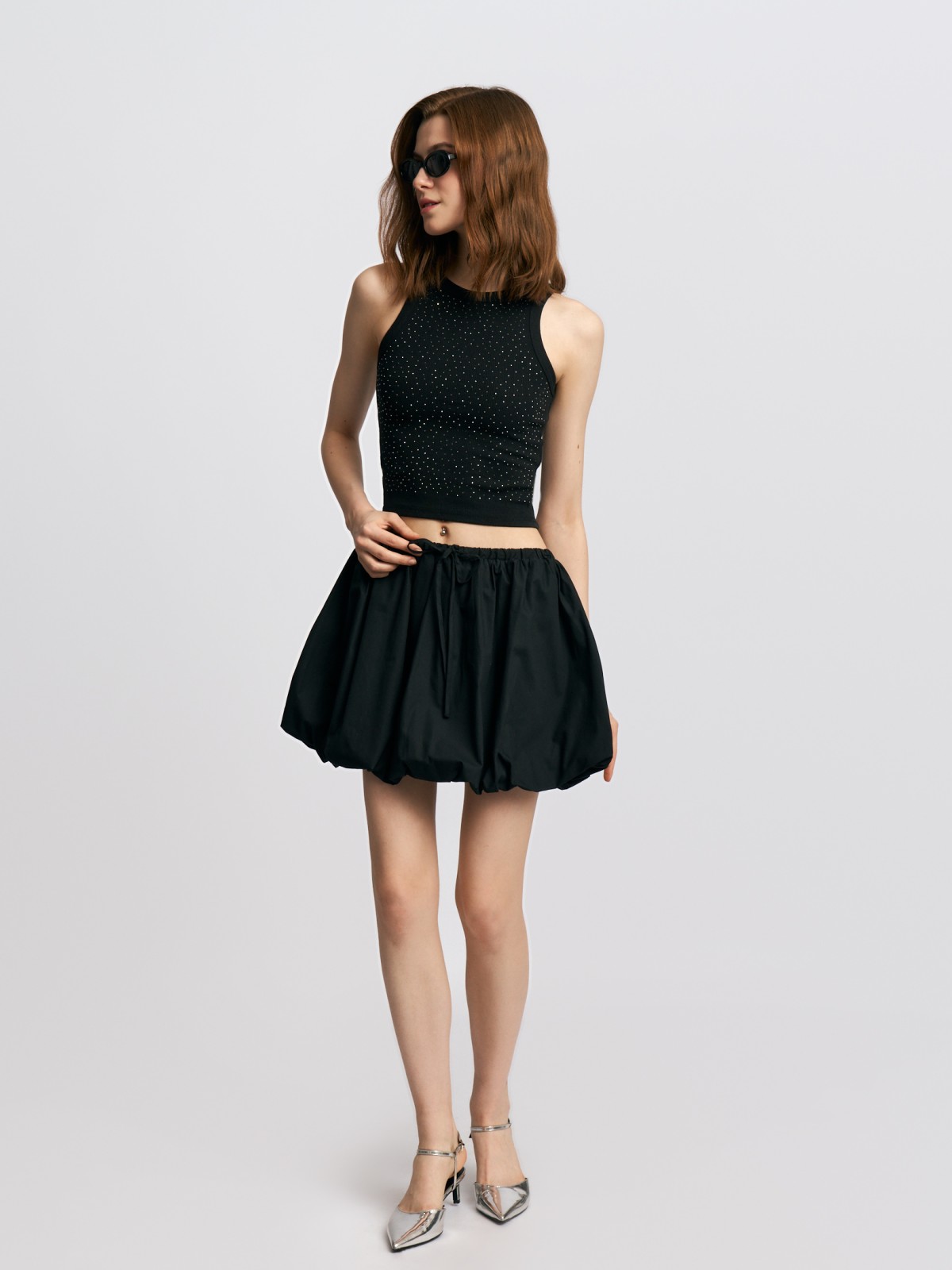 Юбка-баллон мини из хлопка на резинке