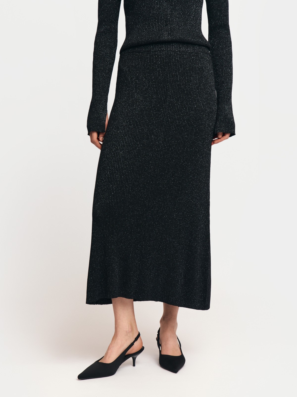 Трикотажная юбка миди с люрексом