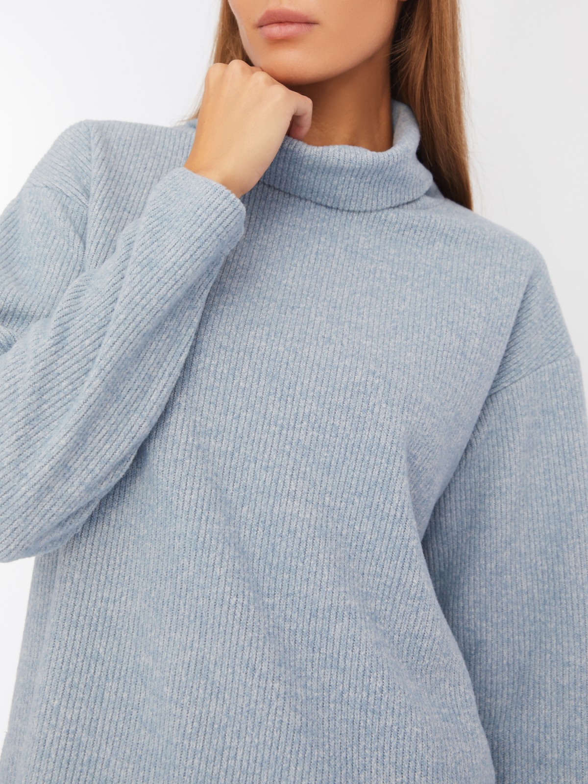 Вязаный свитер прямого силуэта с воротником-хомутом zolla 223433159053, цвет голубой, размер XS - фото 4