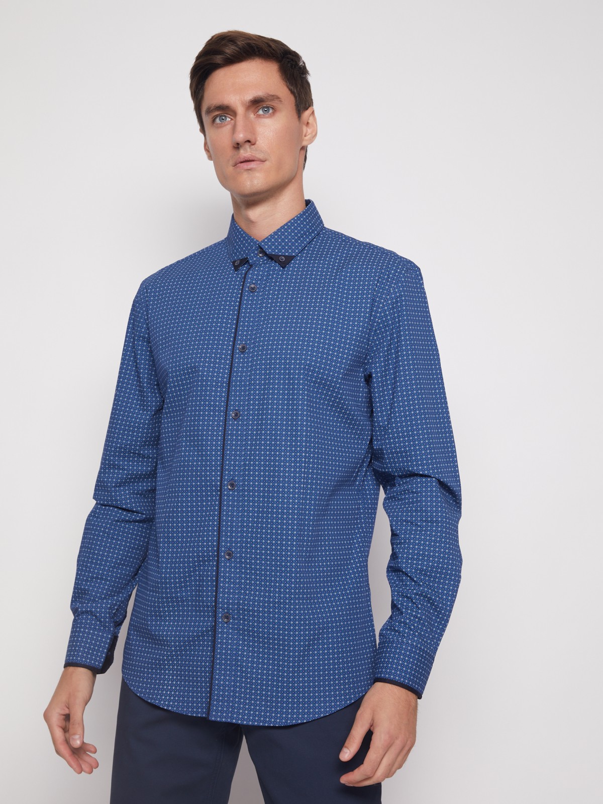 Хлопковая рубашка с мелким принтом zolla 011452159013, цвет голубой, размер M - фото 6