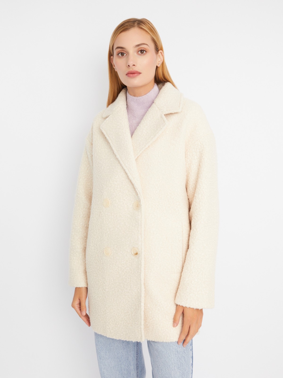 Укороченное пальто из ткани букле без утеплителя на пуговицах zolla 023335807104, цвет молоко, размер XS - фото 2