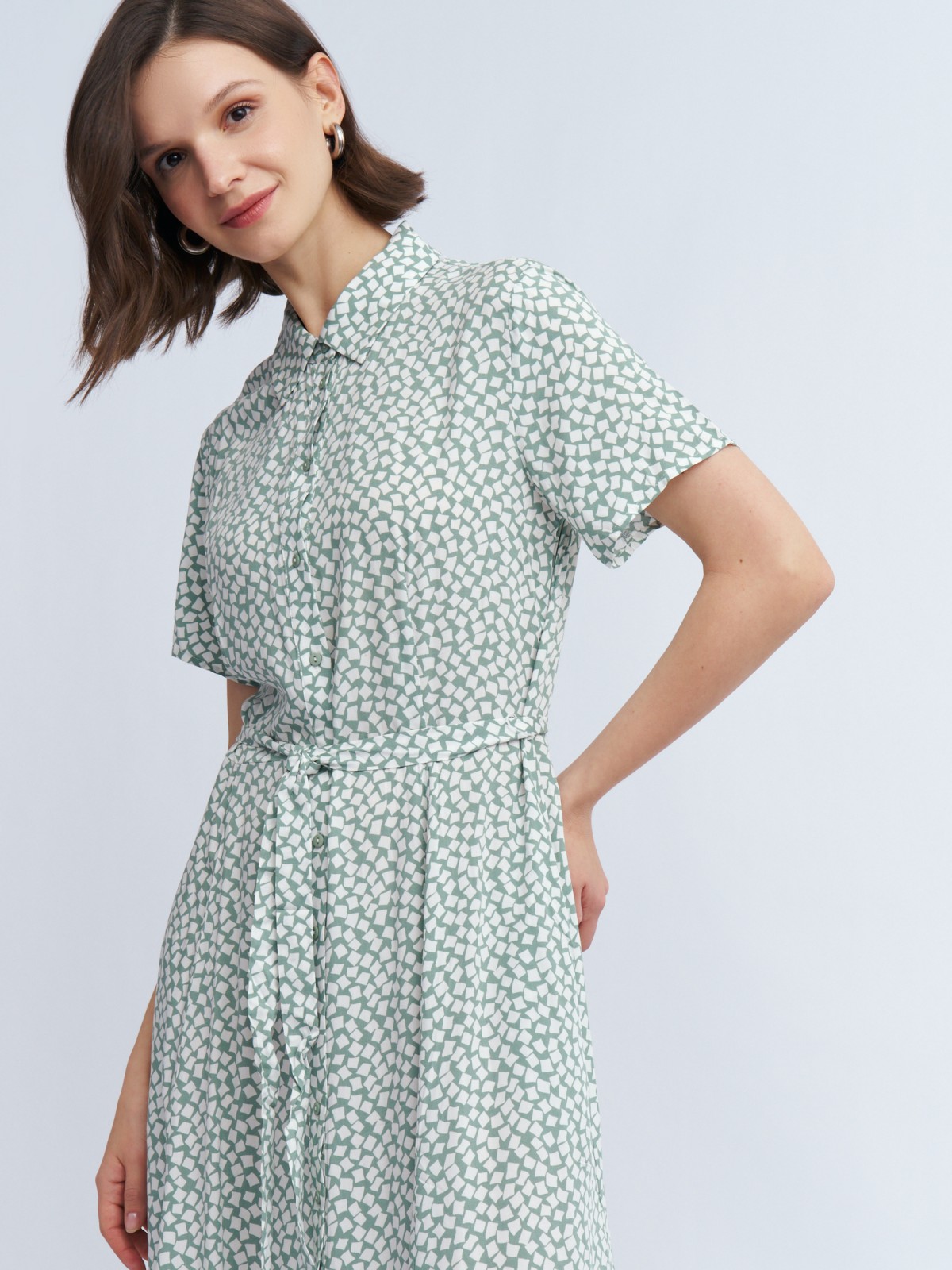 Платье-рубашка из вискозы с поясом