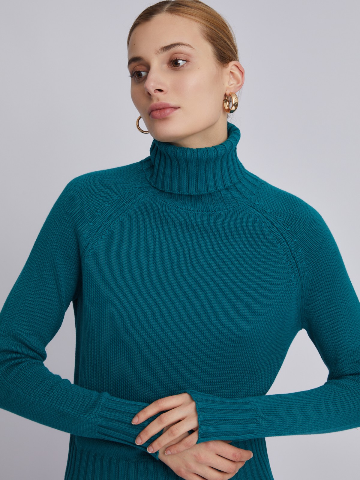 Вязаный свитер из хлопка и акрила с воротником-гольф