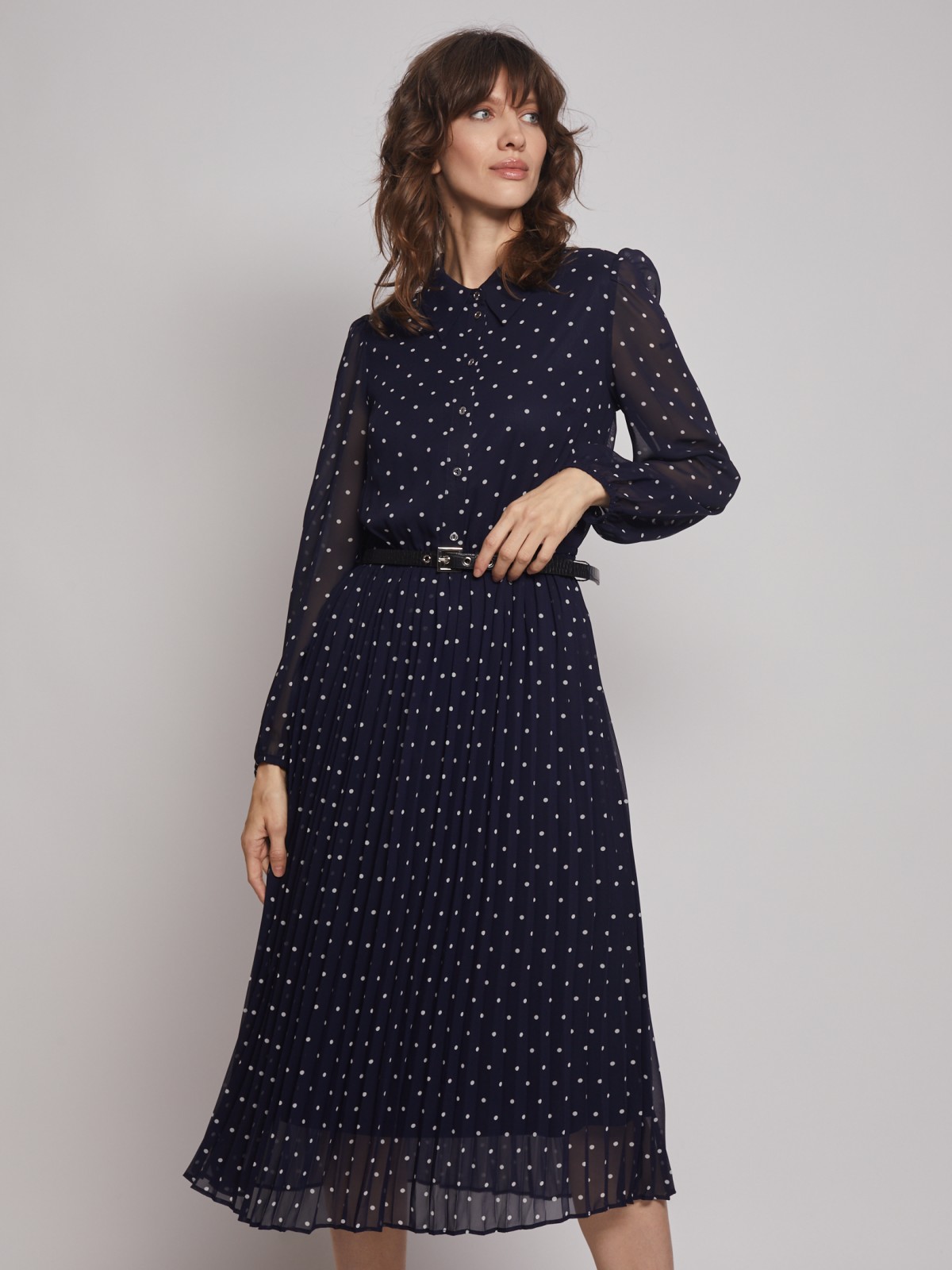 Шифоновое платье-рубашка с юбкой-плиссе Шифоновое платье-рубашка с юбкой-плиссе