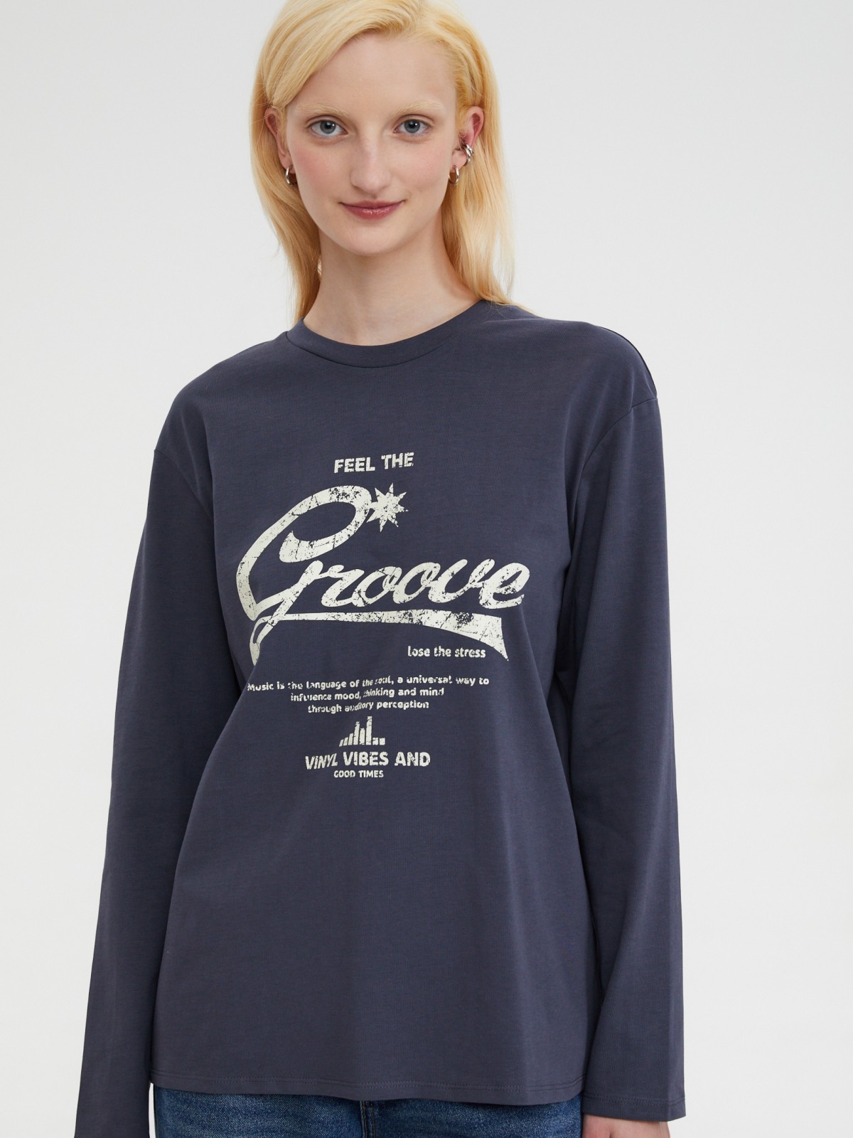 Лонгслив оверсайз из хлопка с принтом