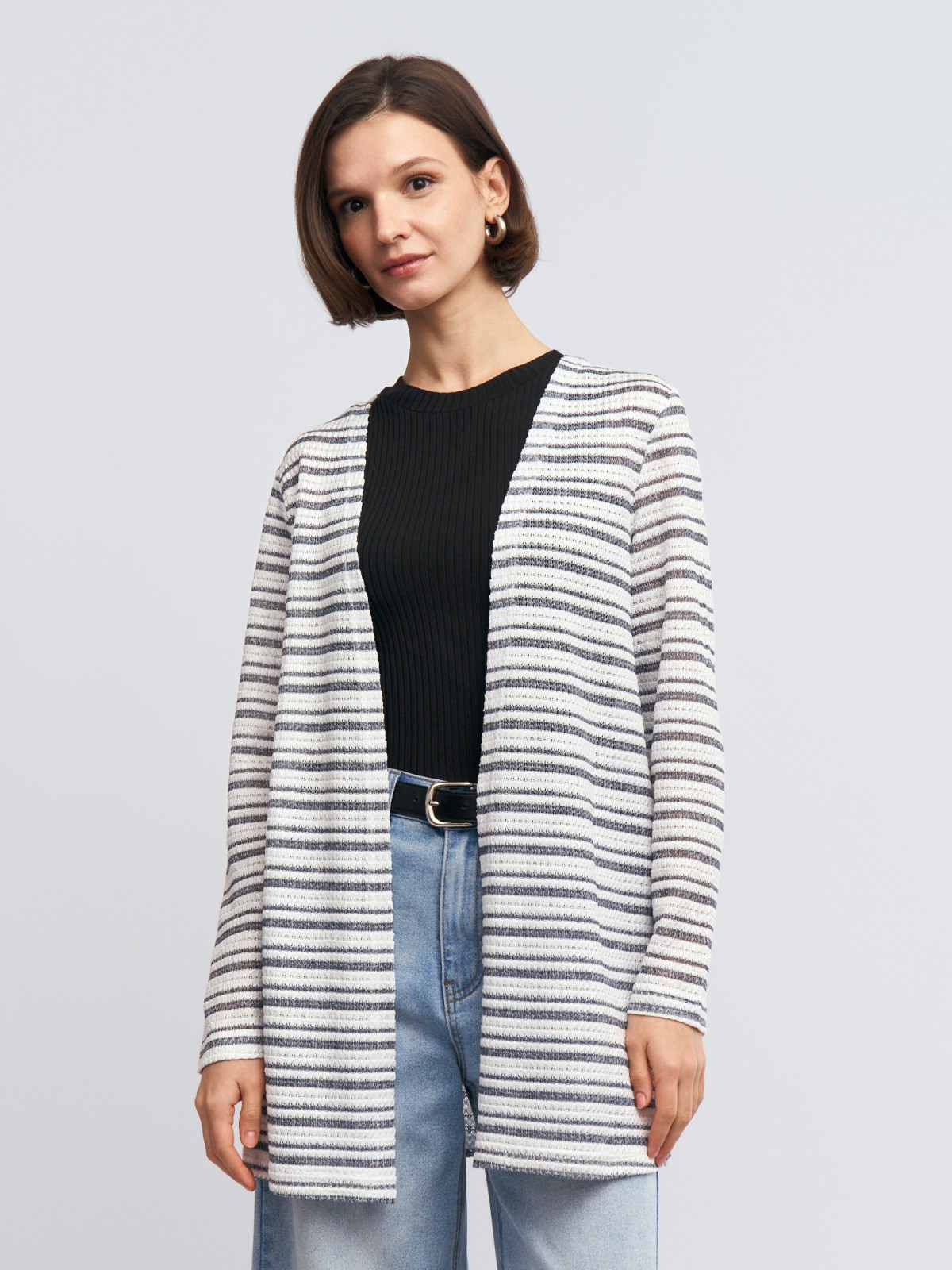 Трикотажный кардиган в полоску без застёжки