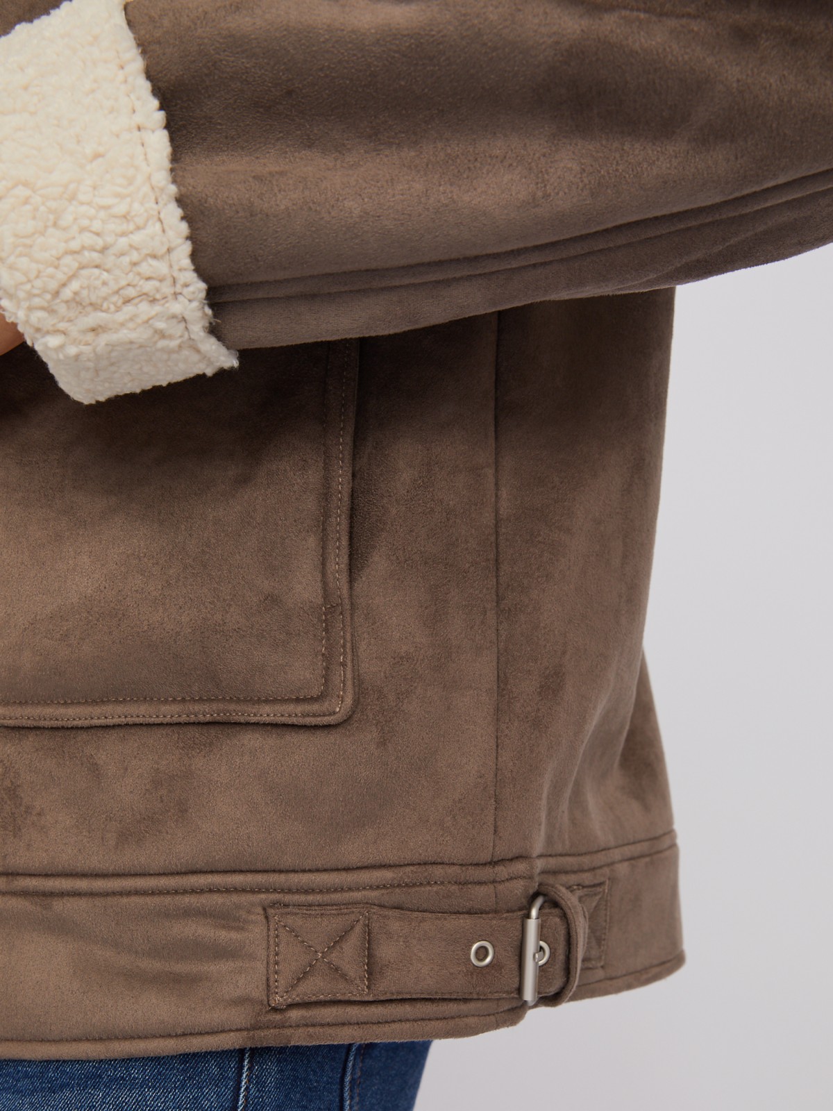 Тёплая куртка на молнии из экозамши с подкладкой из экомеха zolla 012345512024, цвет коричневый, размер XXXL - фото 4