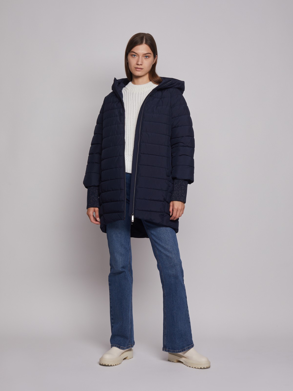 Утеплённое пальто объёмного силуэта zolla 022335202084, цвет синий, размер S - фото 2