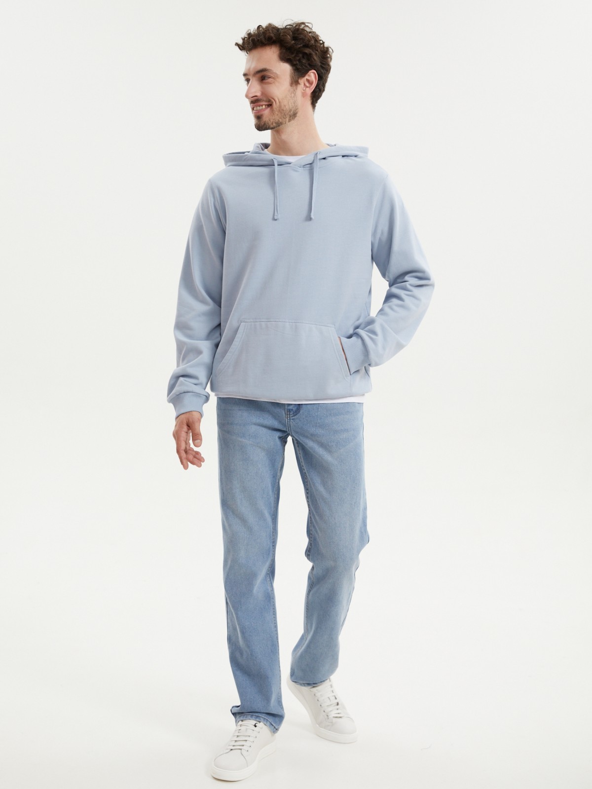 Худи из хлопка с капюшоном однотонное