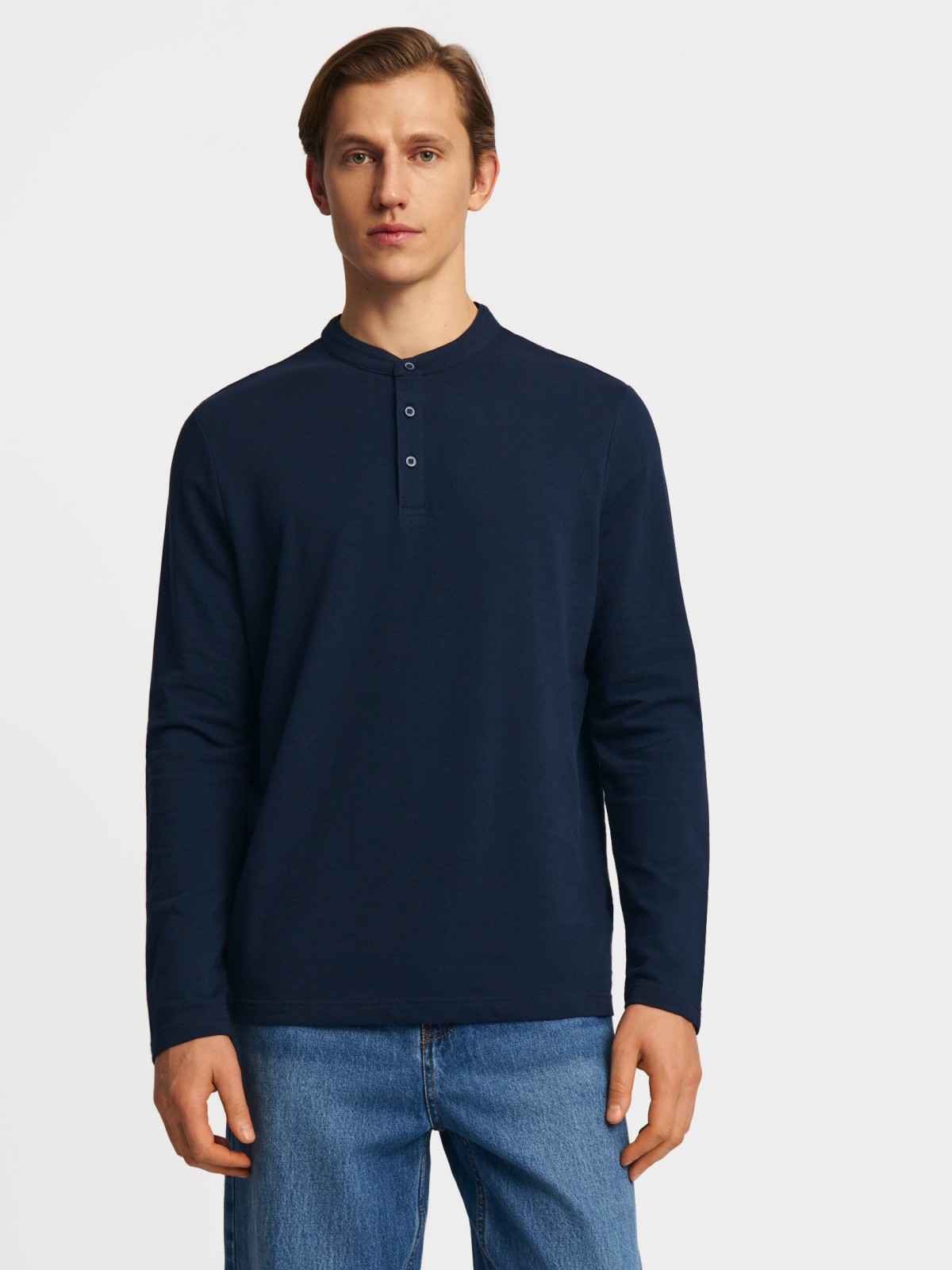 Лонгслив хенли из хлопка с длинным рукавом